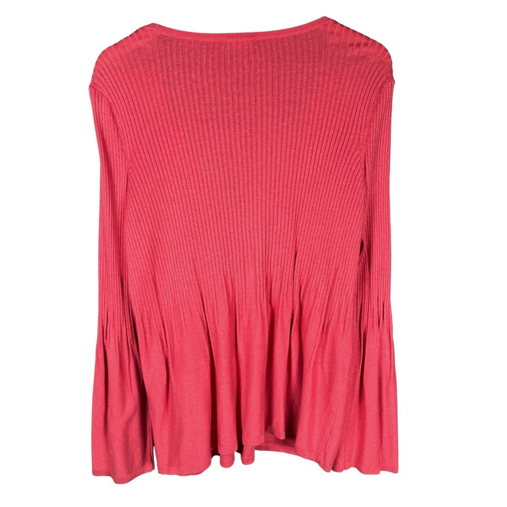 J. Jill Cardigan Sweater Womens L Pink Silk Cotton Ribbed Bell Sleeve V-Neck - Picture 7 of 13